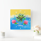 Horloge Carrée Custom Kid’s square clock Leaping frog design. (Maison)