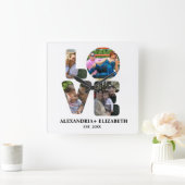 Horloge Carrée Custom modern love 4 photo collage pour couples (Maison)