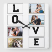 Horloge Carrée Custom Modern Valentine's Day 4 Photo Collage (Recto)