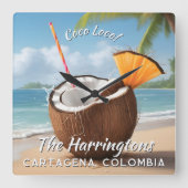 Horloge Carrée Custom Name & Location Coco Loco (Recto)