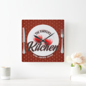Horloge Carrée Custom NAME Red Hearts Family Diner Kitchen (Maison)