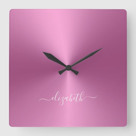 Horloge Carrée Custom Name Soft Pink Metallic Style acrylique (Recto)