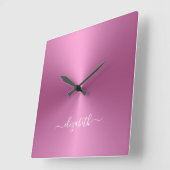 Horloge Carrée Custom Name Soft Pink Metallic Style acrylique (Angle)