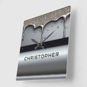 Horloge Carrée Custom Name With Dripping Liquid Metal (Angle)