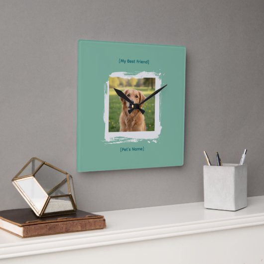 Horloge Carrée Custom Pet Photo Brushstroke Wall Clock (Bureau)