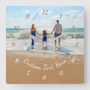 Horloge Carrée Custom Photo and Text Wall Clock - Family Design