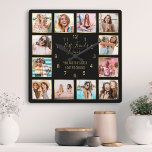 Horloge Carrée Custom Photo Collage Best Friends Forever Quota<br><div class="desc">Faites de cette horloge murale de collage photo noir et or tendance unique avec 12 de vos photos préférées avec votre meilleur(s) ami(s). Le design comprend également un script "Best Friends Forever" écrit à la main et une belle citation personnalisable "You are the sister I to choice".</div>