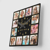 Horloge Carrée Custom Photo de Collage Besties Gold Black (Angle)