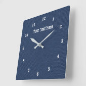 Horloge Carrée Custom Text Wall Clock with Blue Jeans Fabric (Angle)