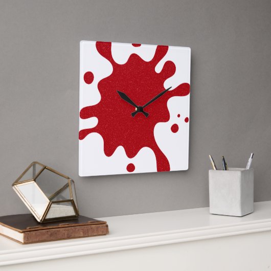 Horloge Carrée Custom Tomato Red Splash White Wall Clock (Bureau)