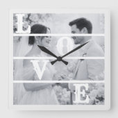 Horloge Carrée Custom Wedding Photo "LOVE" (Recto)