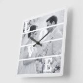 Horloge Carrée Custom Wedding Photo "LOVE" (Angle)