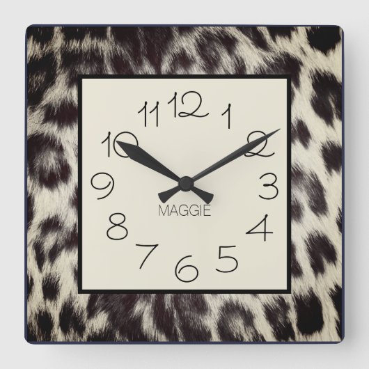 Horloge Carrée Custom White Cheetah Leopard Print Nom (Recto)