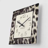Horloge Carrée Custom White Cheetah Leopard Print Nom (Angle)