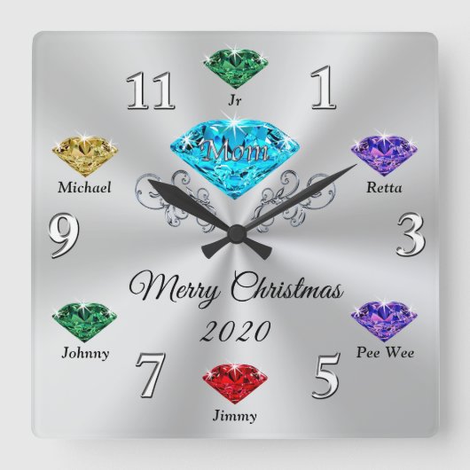Horloge Carrée Custom Your Birthstone Christmas Clock (Recto)