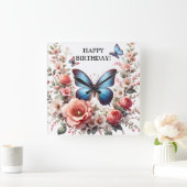 Horloge Carrée Customizable Blue Butterfly Floral Art-96279 (Maison)