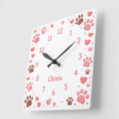 Horloge Carrée Customizable Name Pet Paw Print Wall Clock (Angle)