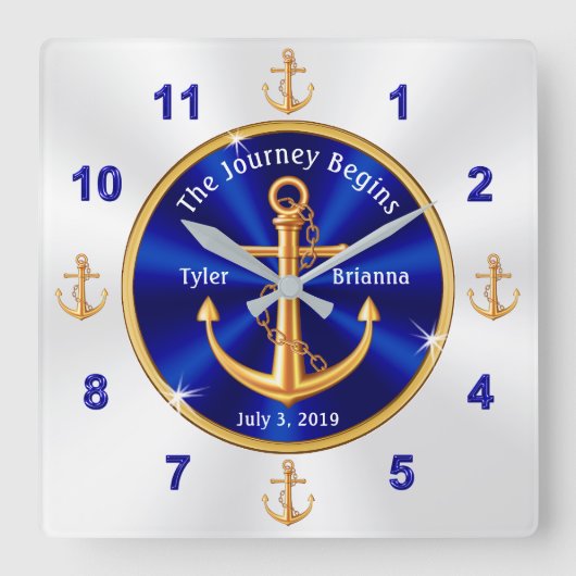 Horloge Carrée Customizable Nautical Wedding Venin (Recto)