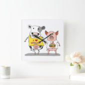 Horloge Carrée Cute and Funny Cow and Pig Friends (Maison)