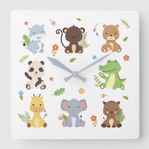 Horloge Carrée Cute Animal Zoo Wildlife Kids