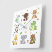 Horloge Carrée Cute Animal Zoo Wildlife Kids (Angle)