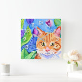 Horloge Carrée Cute Aquarelle Chat Orange (Maison)