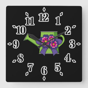 Horloge Carrée Cute arrosage canne avec Bouquet de fleurs