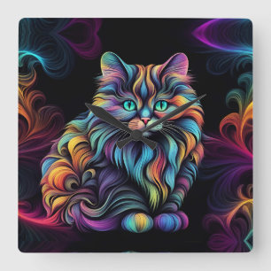 Horloge Carrée Cute Art Chat Kitty Coloré