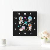 Horloge Carrée Cute astronaute Animaux flottant dans l'espace (Maison)
