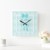 Horloge Carrée Cute Baby Boy Footprints (Maison)