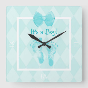 Horloge Carrée Cute Baby Boy Footprints