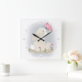 Horloge Carrée Cute baby Bunny et butterfly. (Maison)