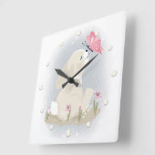 Horloge Carrée Cute baby Bunny et butterfly. (Angle)