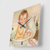 Horloge Carrée Cute Baby Having a Bath (Angle)