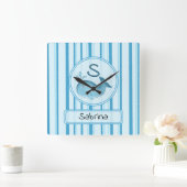 Horloge Carrée Cute Baby Whale Blue Stripes (Maison)