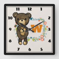 Cute Bear, Yellow Flower & Floral Wreath Monogram