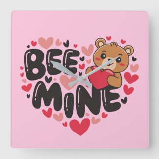 Horloge Carrée Cute Bee Mine Teddy Bear Valentine's Day
