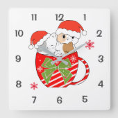 Horloge Carrée Cute Cats in the Mug Christmas Thème (Recto)