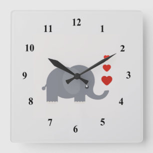 Horloge Carrée Cute elephant with hewhimsical love
