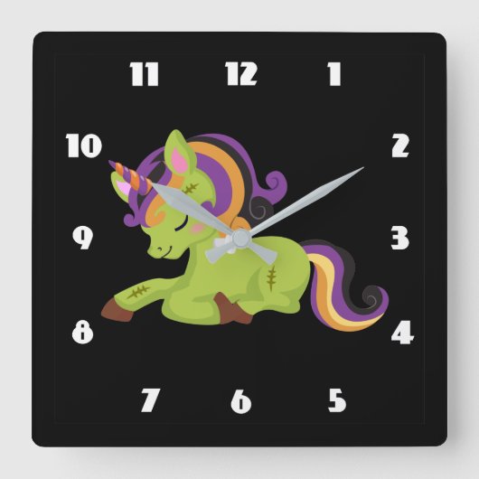 Horloge Carrée Cute Frankenstein Unicorn Halloween (Recto)