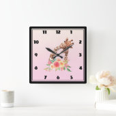Horloge Carrée Cute Giraffe Aquarelle Maman & Bébé (Maison)