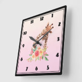 Horloge Carrée Cute Giraffe Aquarelle Maman & Bébé (Angle)