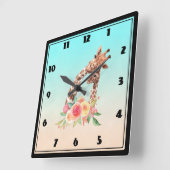 Horloge Carrée Cute Giraffe Aquarelle Maman & Bébé (Angle)