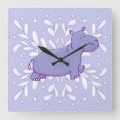 Horloge Carrée Cute Hippo Wall Clock (Recto)