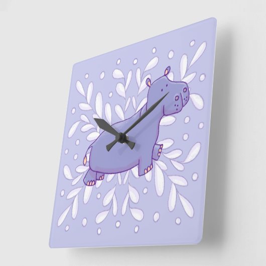 Horloge Carrée Cute Hippo Wall Clock (Angle)