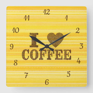 Horloge Carrée Cute I Lote Citation Café Haricots Jaune Brown