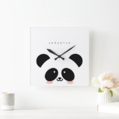 Horloge Carrée Cute Kawaii Panda | Add Your Name (Maison)