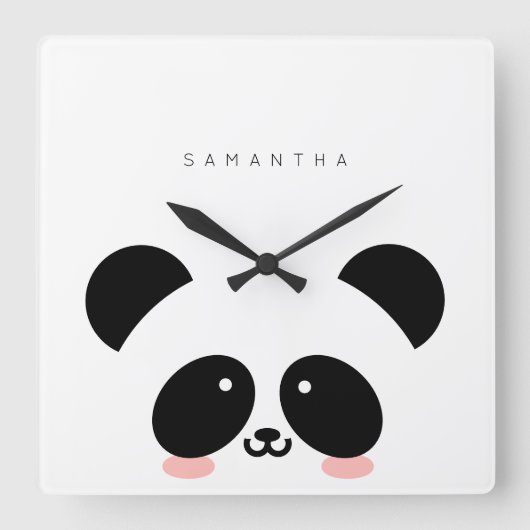 Horloge Carrée Cute Kawaii Panda | Add Your Name (Recto)