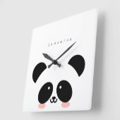 Horloge Carrée Cute Kawaii Panda | Add Your Name (Angle)