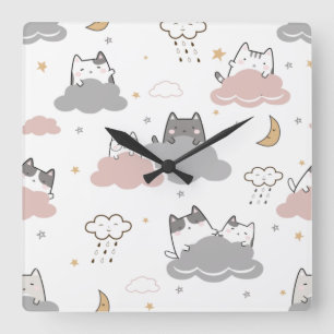 Horloge Carrée Cute Kitten Motif Blanc